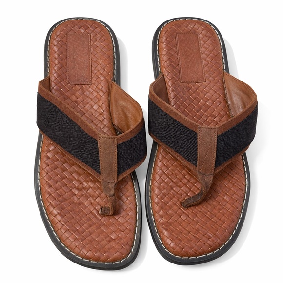 Tommy Bahama Relax Men’s Leather Flip Flop Sandals Brown Woven Footbed Size 12 main image 7